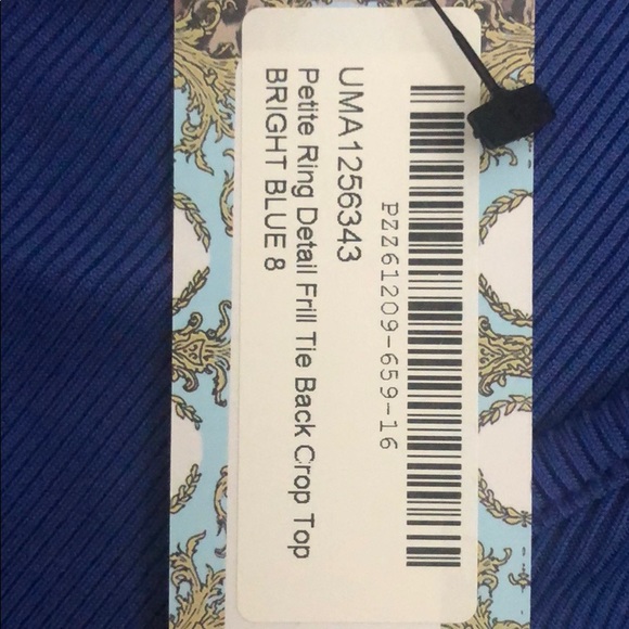 Blue Frill Tie Back Crop Top w/ Ring Detail - Picture 2 of 4